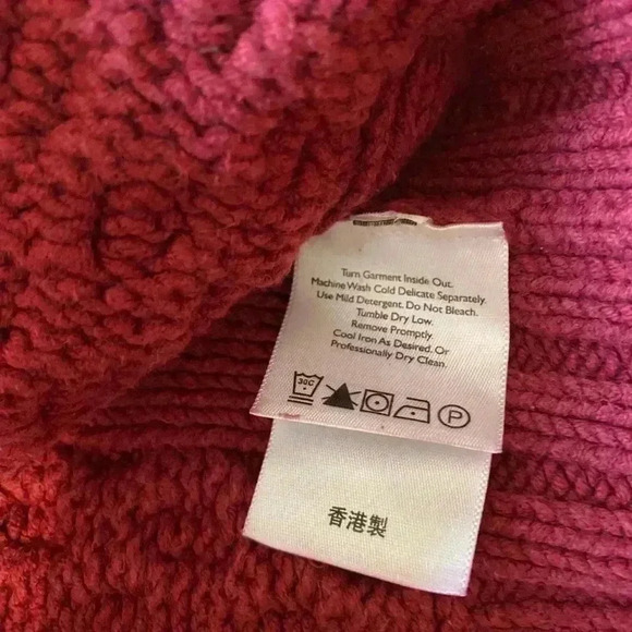 Vintage Eddie Bauer Womens Sweater Cable Knit‎ Red Fisherman Cowl V Neck Sz PS - Picture 7 of 11